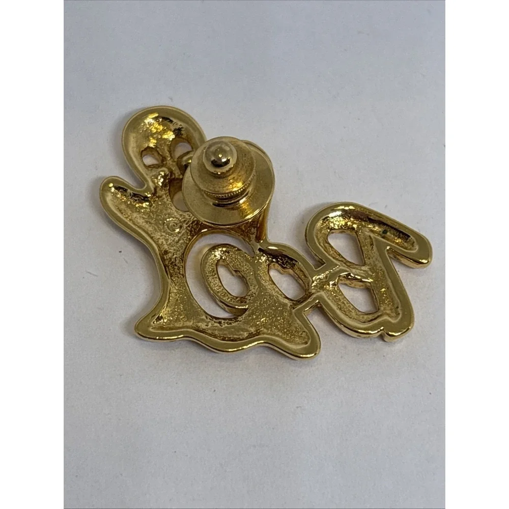 Avon Halloween Pin Ghost Rhinestone Eyes Boo Gold Tone Brooch
